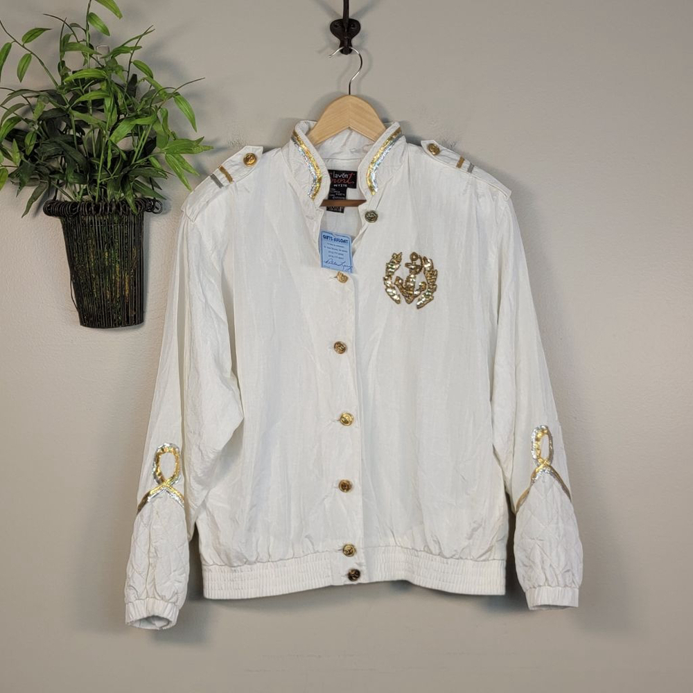 Vintage Lavon Sport Jacket Sequin Anchor Captain Nautical Sailing Windbreaker LP